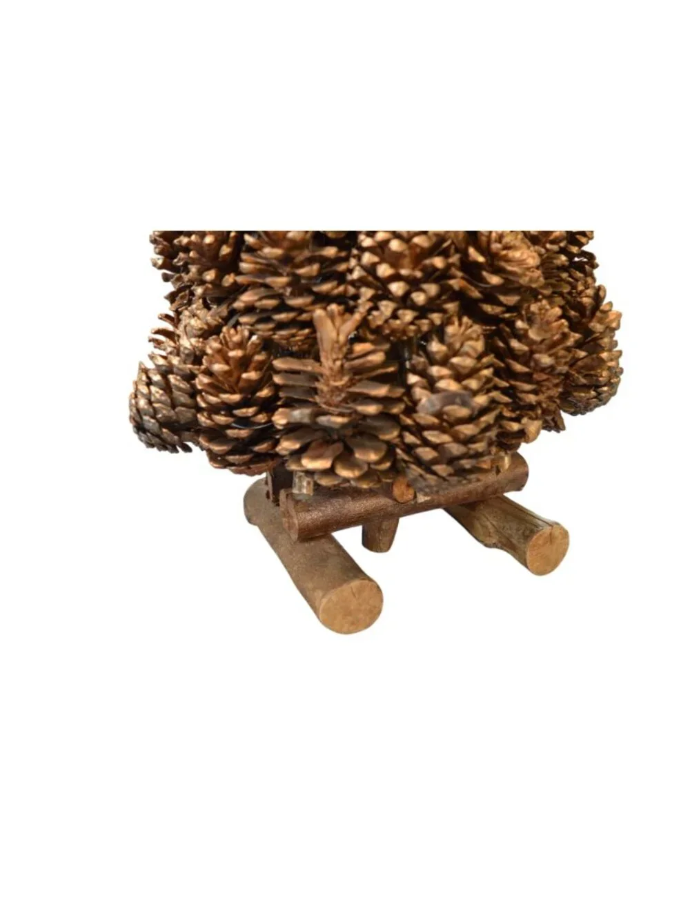 Handmade Golden Real Pinecone Christmas Tree Table Decor 24” Wooden Log Metallic